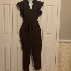 NY & Co NWT Madie Ruffled Shoulder Wms. Jumpsuit